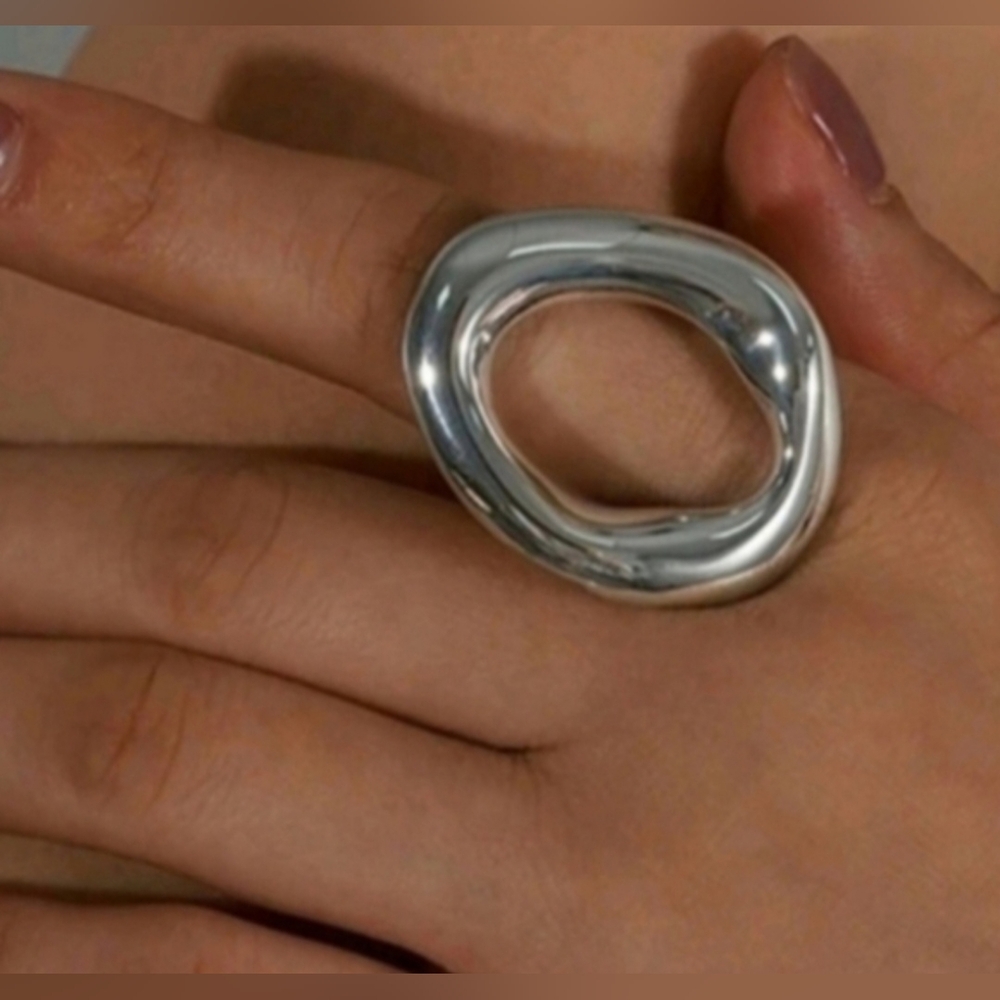 Statement Modern Sculptural Silver Ring - image 1
